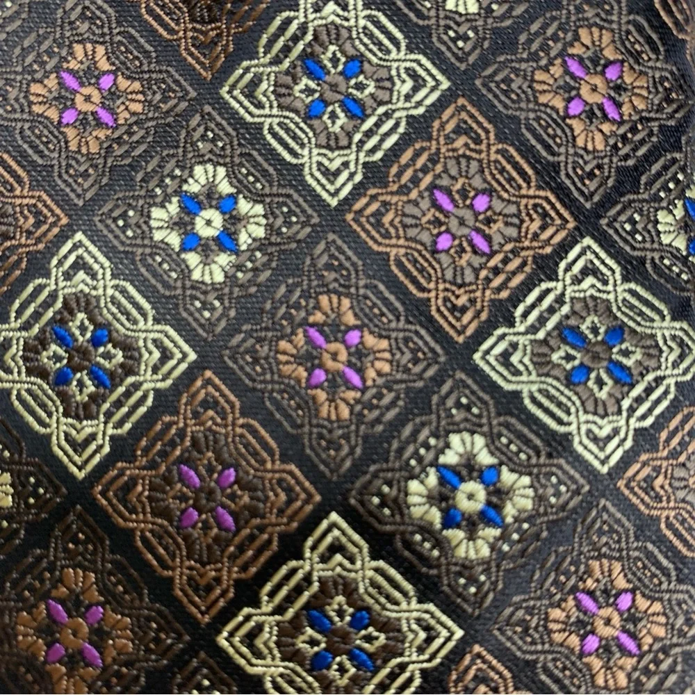 Hi-Tie‎ Tie Men's 100% Silk Brown Tone Geometric 3.25